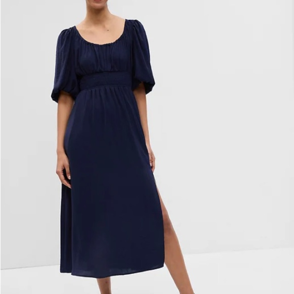 GAP Blue Midi Sundress with Puff Sleeves and Slit